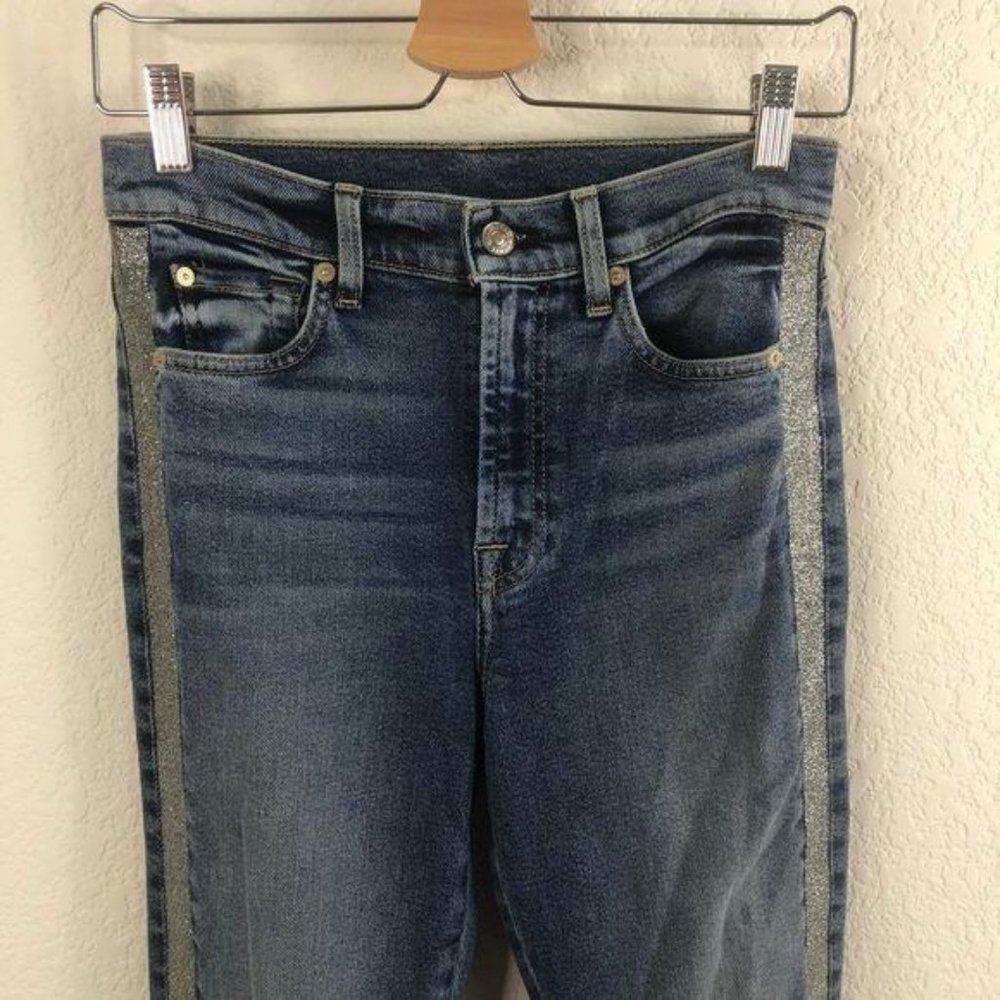 7 FAM Shimmer Stripe High Waist Ankle Luxe Muse Jeans Skinny Slim - Picture 5 of 10